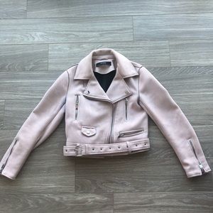 Zara blush pink suede moto jacket